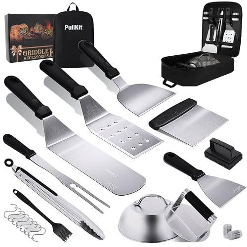 Griddle Accessories Kit for Blackstone Griddle- Stainless Steel Flat Top Grill Tools Set with Spatulas, Basting Cover & Carry Bag - Complete BBQ Cooking Kit for Outdoor, Backyard (Ideal Gift for Men) | Amazon (US)