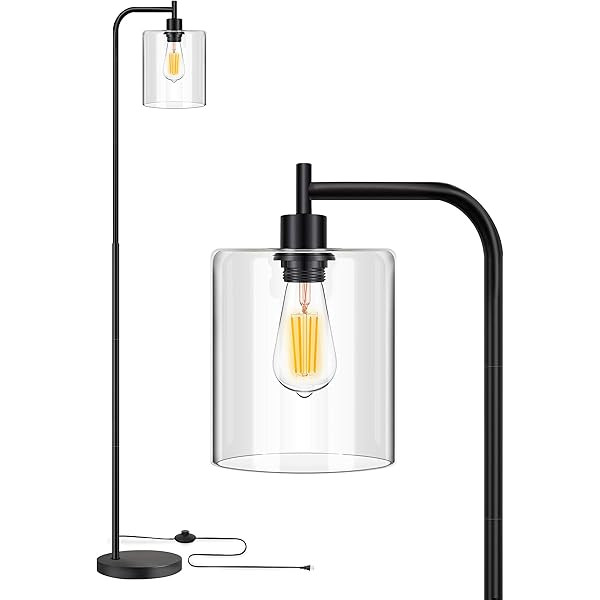 Isloys Floor Lamp, Industrial Floor Lamp with 2 LED Bulbs, LED Floor Lamp with Glass Shade, Modern S | Amazon (US)
