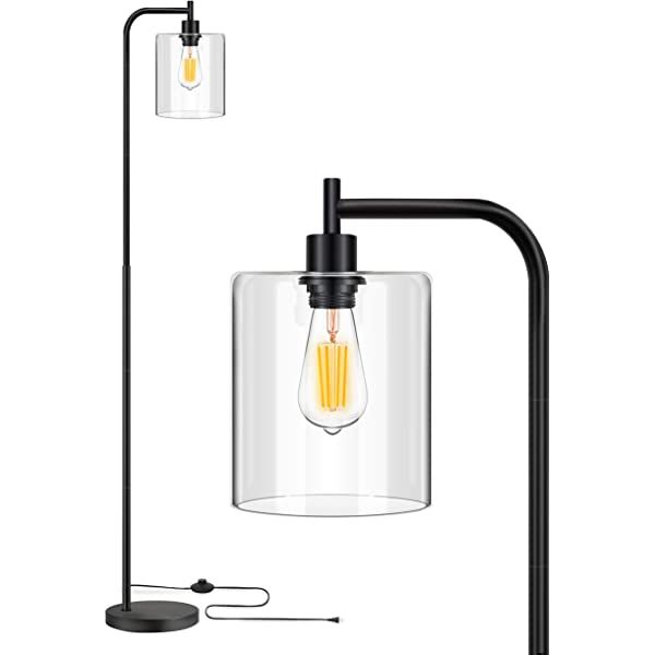 Isloys Floor Lamp, Industrial Floor Lamp with 2 LED Bulbs, LED Floor Lamp with Glass Shade, Modern S | Amazon (US)