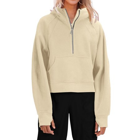 rrhss Womens Hooded Pullover Sweatshirts Half Zipper Crop Hoodie Fleece Lined Collar Zip Up Hoodies  | Walmart (US)