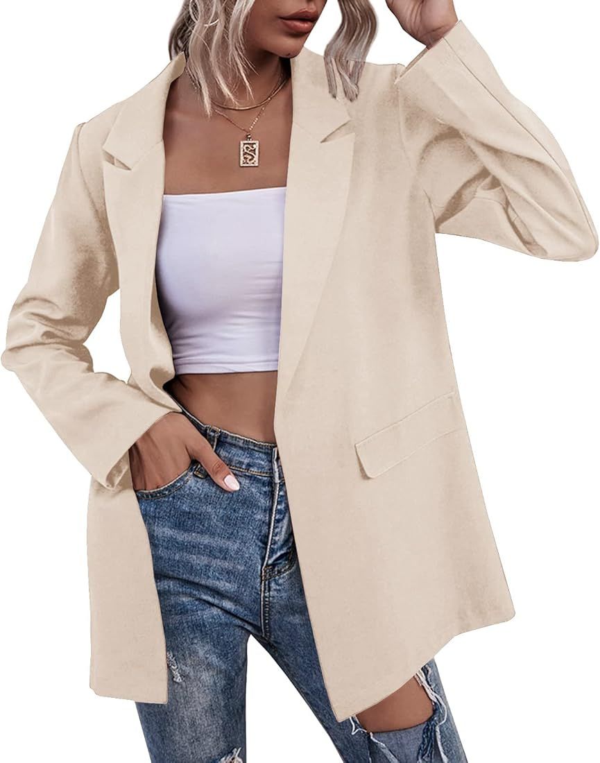 Womens Work Casual Oversized Blazers Long Sleeve Open Front Office Business Jackets | Amazon (US)