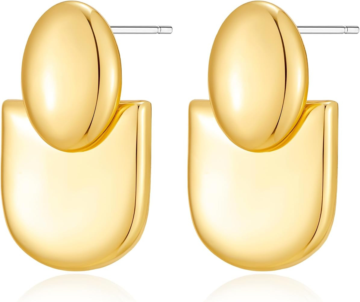 Chunky Gold Earrings for Women 14K Gold Plated Trendy Drop Dangle Earring Geometric Minimalist Da... | Amazon (US)