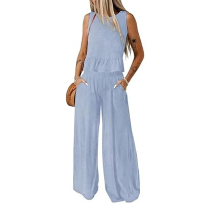 Dokotoo Pants Sets Women 2 Piece Outfits Sleeveless Round Neck Tank Tops Mat… | Amazon (US)