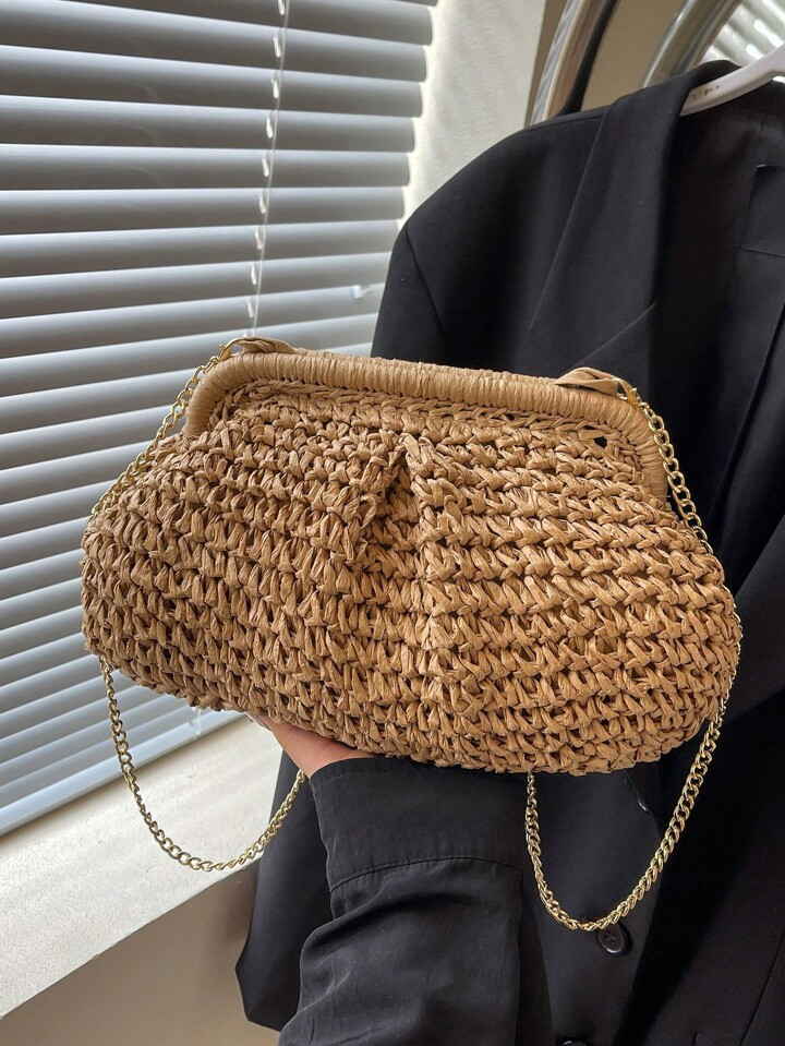 Holiday Cloud Folded Straw Beach Bag, Fashionable Casual Wristlet Clutch, Coin & Phone Purse, Wov... | SHEIN