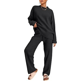 LILLUSORY 2 Piece Sets for Women 2025 Fall Outfits Two Piece Lounge Sets Sweatsuits Striped Knit ... | Amazon (US)