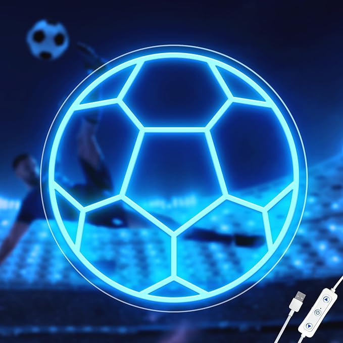Soccer Neon Sign, Dimmable LED Neon Signs for Wall Decor, Football LED Neon Light, Powered by USB... | Amazon (US)