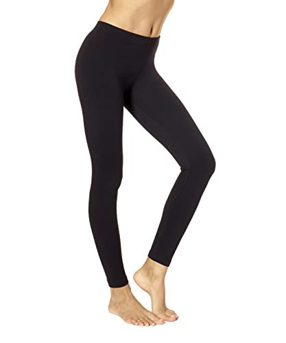 No nonsense Women's Leggings - Soft Cotton Feel, Comfortable & Perfect for Layering, Gentle Elastic Waistband - Black - Large | Amazon (US)