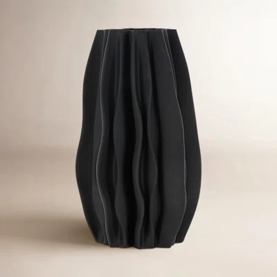 Bella Cole And Grey Ceramic Dimensional Wavy Ribbed Abstract Vase With Floral Shaped Rim | Wayfair North America