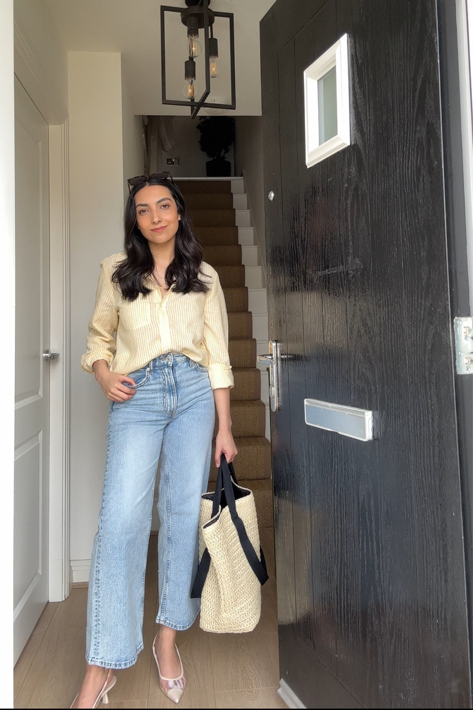 Spring outfit, summer outfit, linen shirt, casual summer outfit, picnic outfit, brunch outfit, yellow linen shirt, wide leg jeans, cropped jeans, raffia bag, summer tote bag, white slingback shoes, white mules, white kitten heels, h&m

#LTKstyletip #LTKSeasonal #LTKeurope