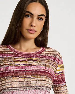 Express Plus Size Women's Striped Crew Neck Long Sleeve Sweater XL | Express