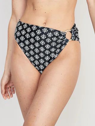 Mid-Rise Printed O-Ring French-Cut Bikini Swim Bottoms for Women | Old Navy (US)