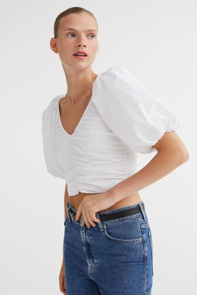 Gathered puff-sleeved top | H&M (UK, MY, IN, SG, PH, TW, HK)