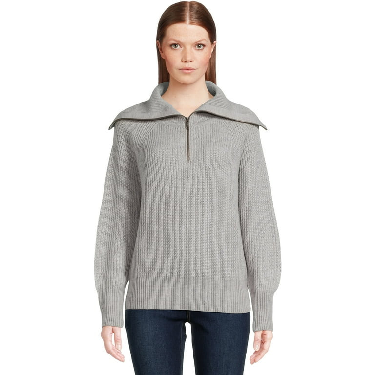 RD Style Women’s Quarter Zip Sweater with Extended Collar, Midweight, Sizes XS-3XL | Walmart (US)