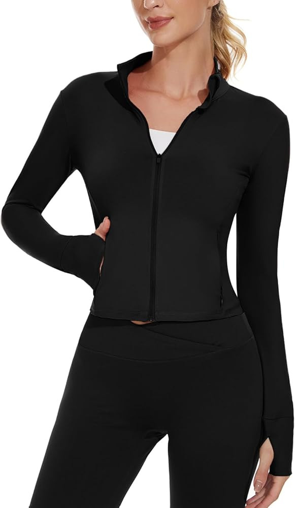 M MOTEEPI Cropped BBL Jackets for Women Running with Zip Pockets Workout Athletic Full Zip Jacket... | Amazon (US)