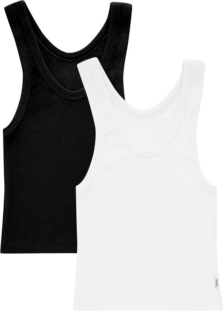Hanes Women's Originals Rib Tank 2-Pack, Comfywear Stretch Cotton Cropped Top | Amazon (US)