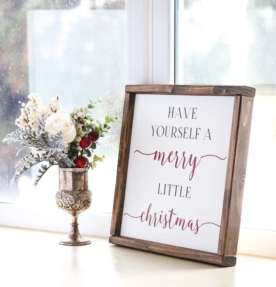 Have Yourself a Merry Little Christmas Holiday Handpainted and Framed Modern Farmhouse Wooden Sign | Etsy (US)