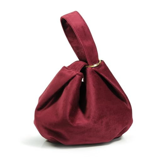 Women Clutch Velvet Top Handle Bag Wristlet Small Tote Purse (Dark Red) | Amazon (US)