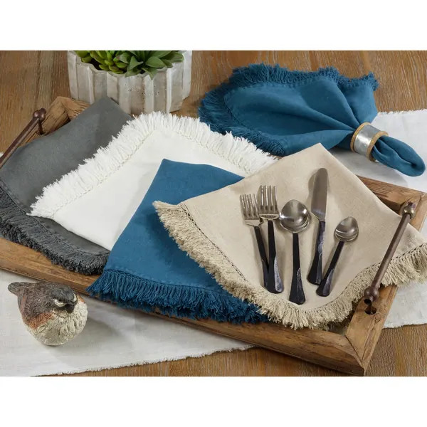 Rustic Linen Napkins With Large Fringe Edges (Set of 4) - Bed Bath & Beyond - 22735774 | Bed Bath & Beyond