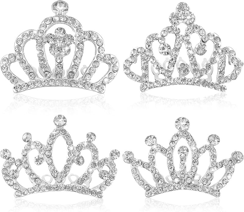 minkissy 4pcs Crown Comb Hair Clips Medium Girl Hair Clips Combs for Kids Cute Tiaras Small Rhine... | Amazon (US)