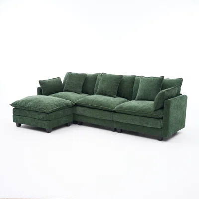 Modern Dark Green Sectional Sofas With Storage Ottoman For Small Spaces | Wayfair North America