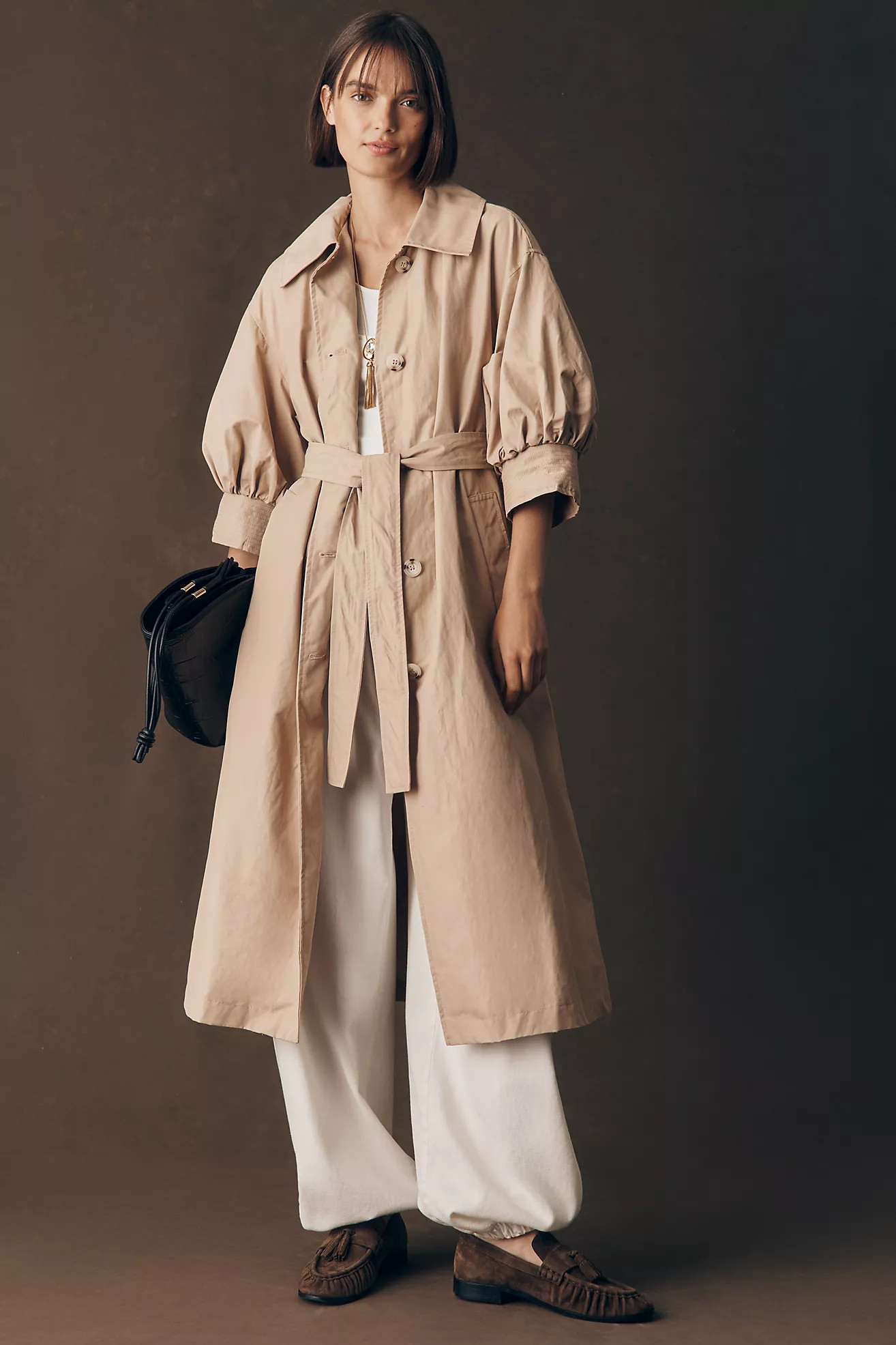 Maeve Crop-Sleeve Trench Coat | Anthropologie (US)