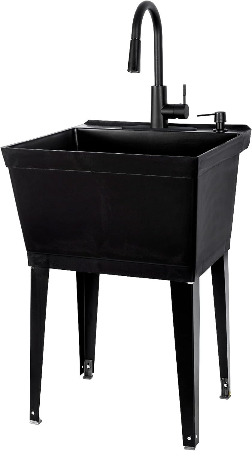 Black Utility Sink with High Arc Black Faucet by VETTA by JS Jackson Supplies, Pull Down Sprayer ... | Amazon (US)