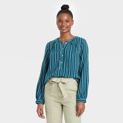 Women's Striped Long Sleeve Half Placket Blouse - Universal Thread™ | Target