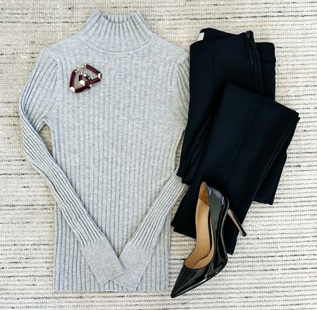 Business casual workwear with Loft mockneck ribbed shirt that is on sale for an extra 60% off with code LOVE and comes in multiple colors! Paired with M.M. LaFleur Curie pant in black and black pumps. A great winter transitioning to spring outfit for work, dinners and more! 

#LTKSeasonal #LTKworkwear #LTKsalealert