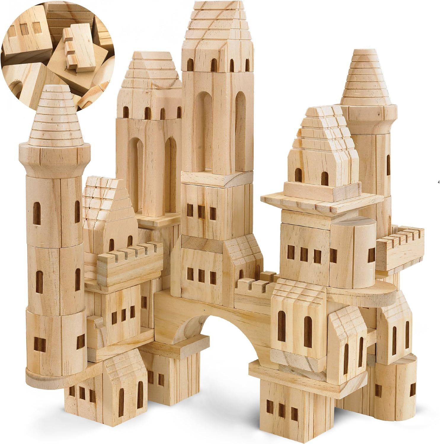 FAO Schwarz Medieval Knights & Princesses Wooden Castle Building Blocks, 75 Piece Set | Amazon (US)