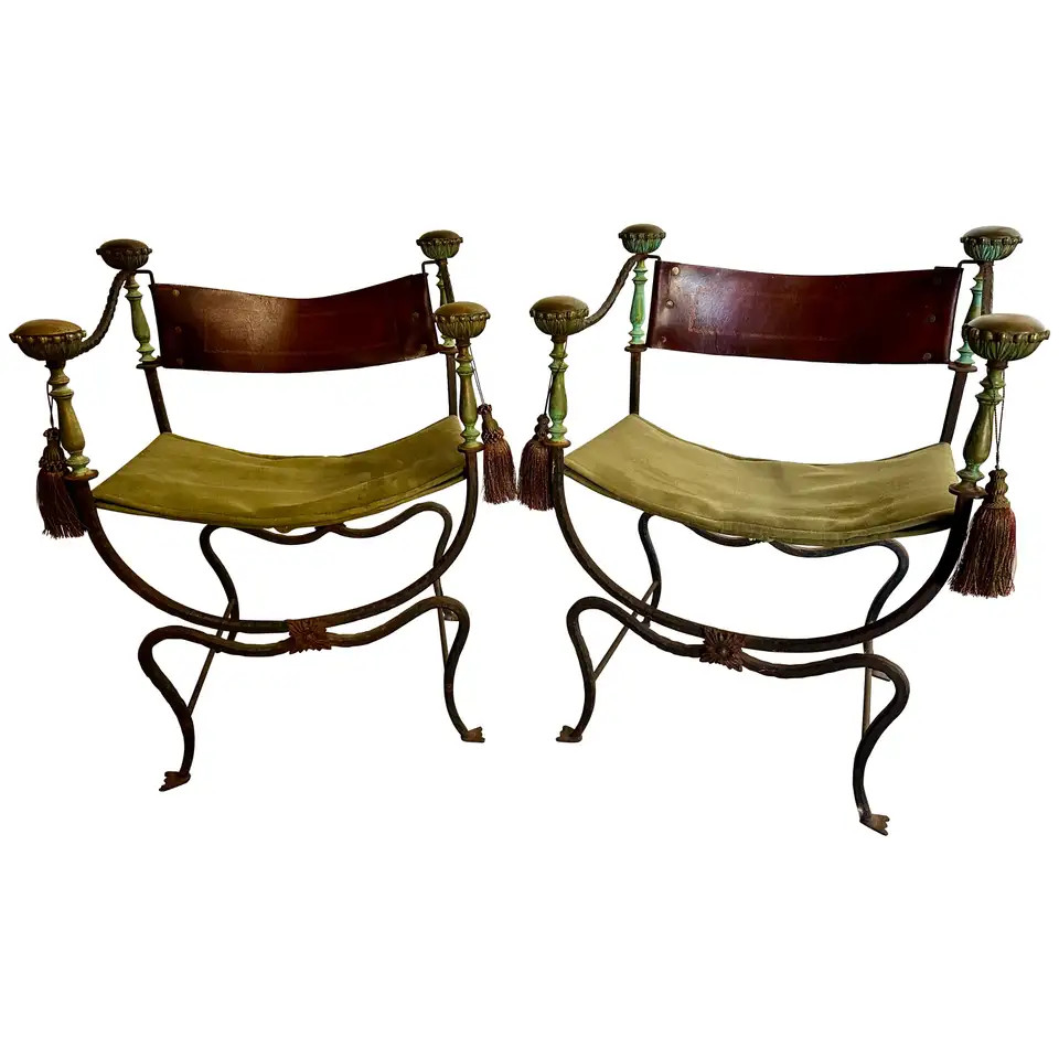 Pair of Italian Savonarola Dante Curule Chairs | 1stDibs