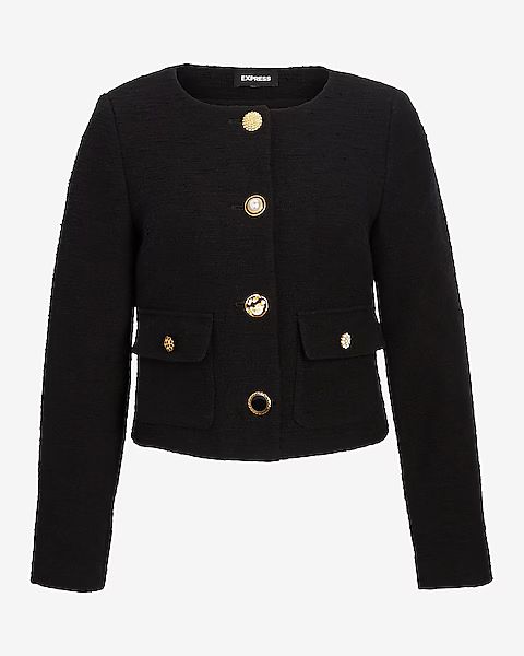 Mixed Button Front Boucle Tweed Jacket | Express