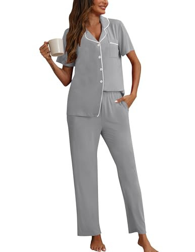 HNG Pj Set For Women Pijamas Cotton Pajama Pants Set Women Comfortable Pajamas Light Grey,L | Amazon (US)
