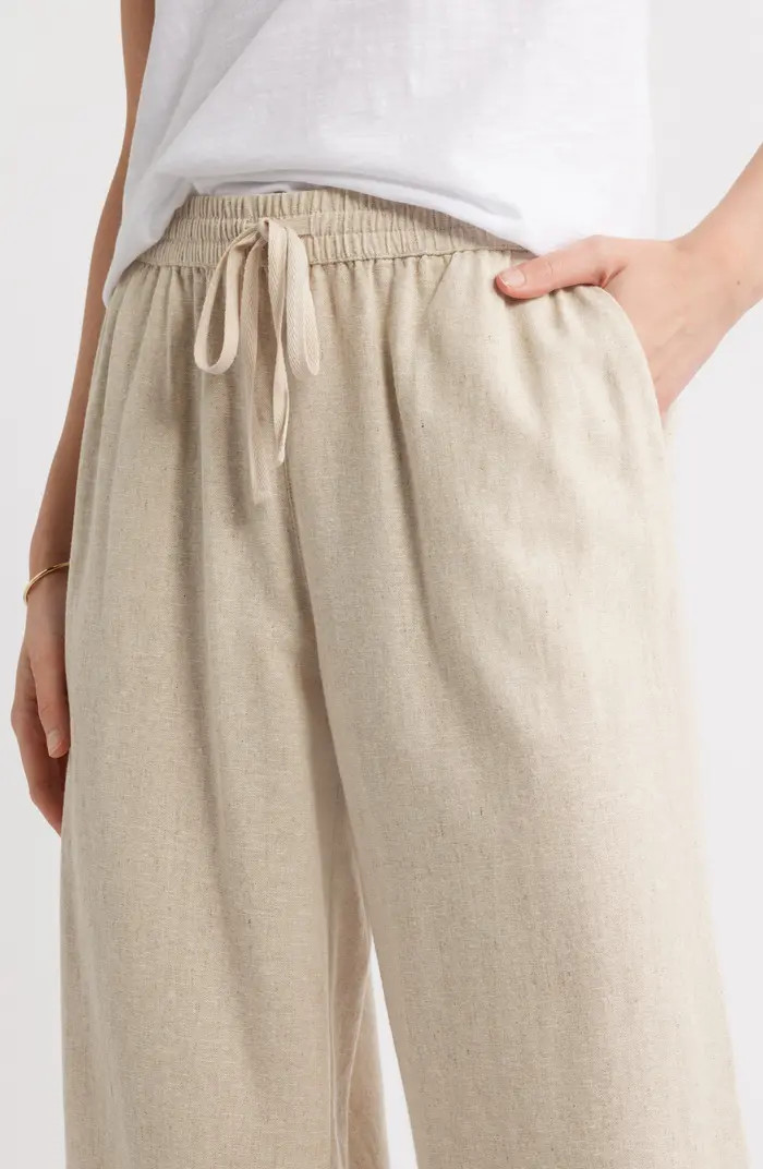 Caslon® Drawstring Wide Leg Linen Blend Pants | Nordstrom | Nordstrom