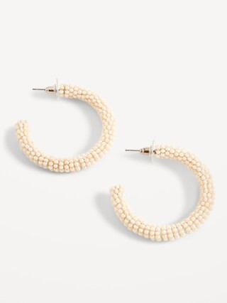 Silver-Tone Beaded Hoop Earrings for Women | Old Navy (US)