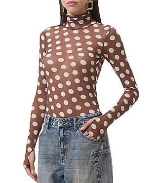 AFRM Zadie Dot Print Mock Neck Long Sleeve Mesh Top - L | Dillard's