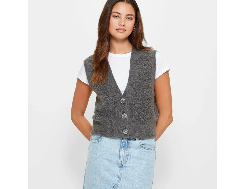 Knitted Button Vest - Lily Loves - Grey | Catch.com.au