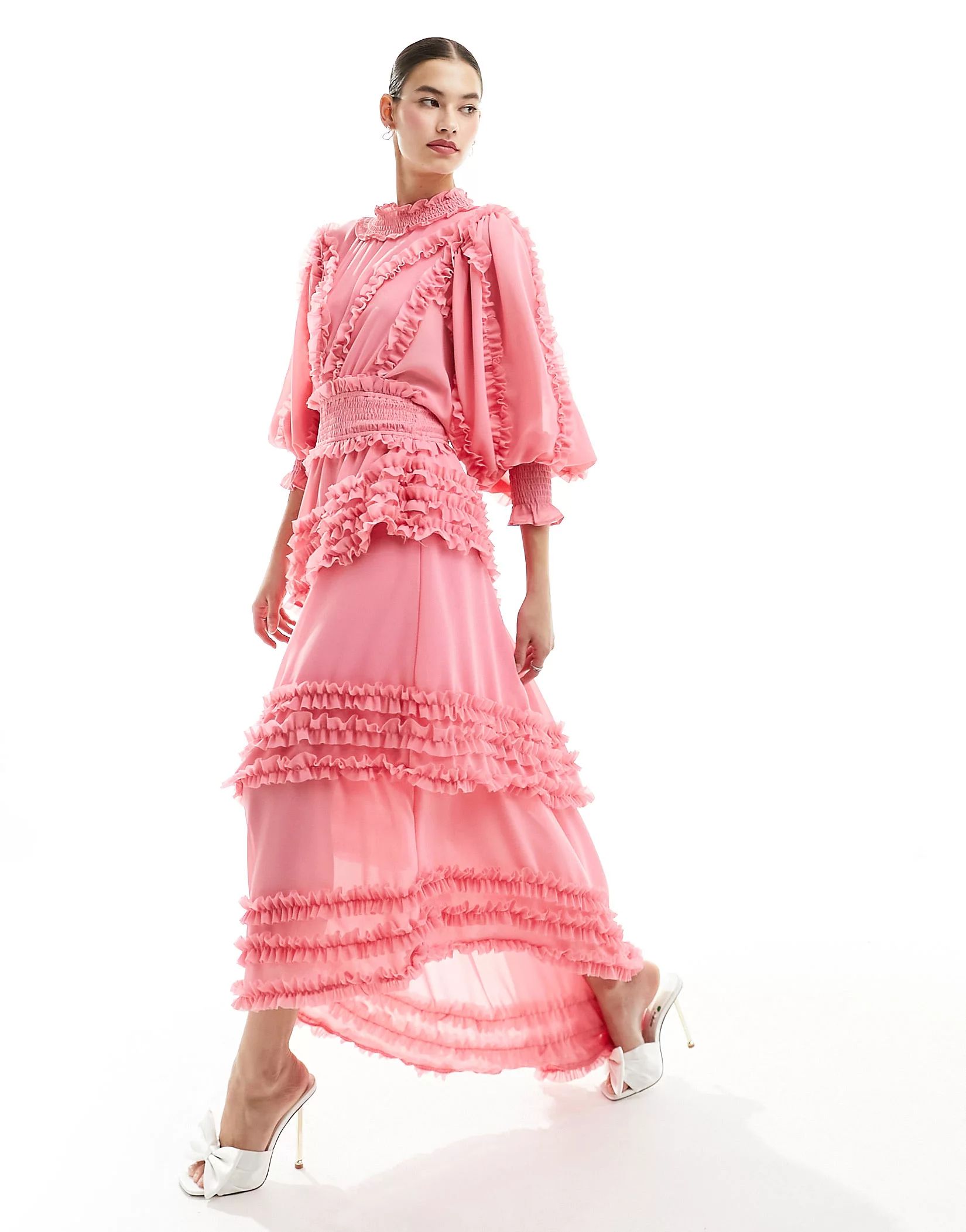 Sister Jane Almond Blossom ruffle maxi dress in bright pink | ASOS (Global)