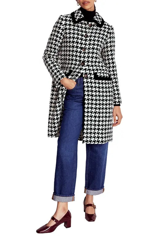 Boden Edinburgh Houndstooth Swing Coat in Black Dogstooth at Nordstrom, Size 2 | Nordstrom