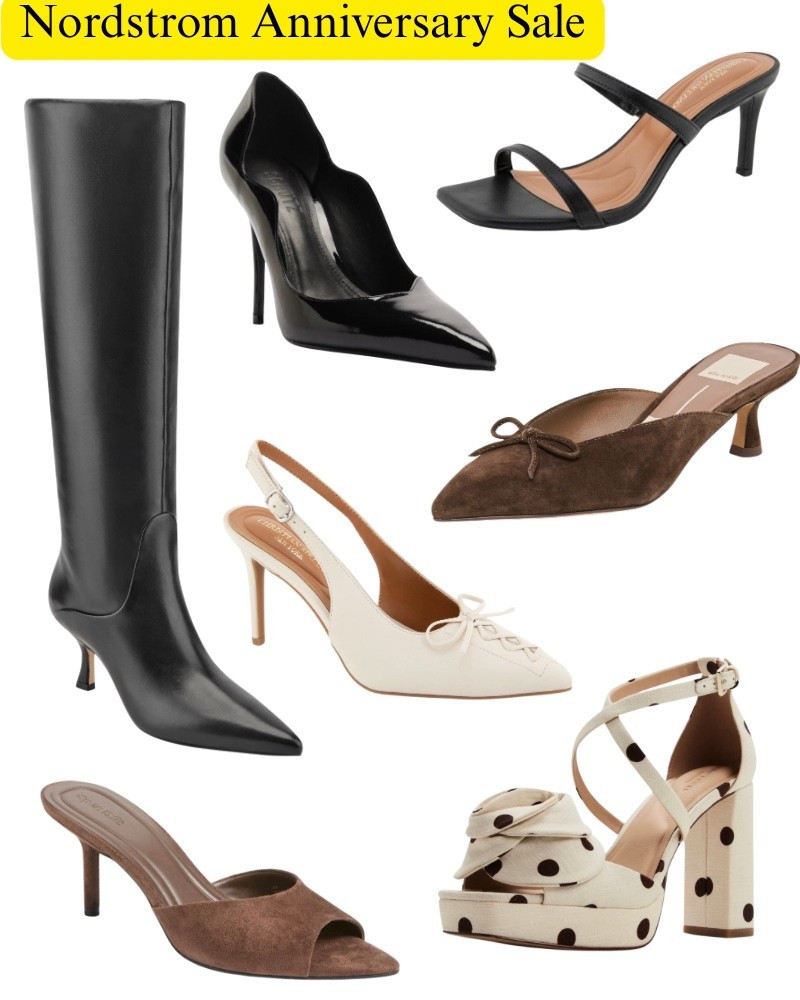 Nordstrom anniversary sale heels, shoes, black, white, knee boots, polka dot, pointy, dressy, date night, summer, fall.

#LTKSaleAlert #LTKWedding