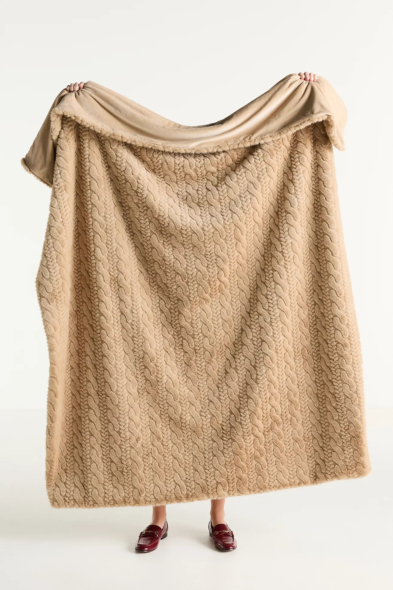 Faux Fur Cable-Knit Sweater Throw Blanket | Anthropologie (US)