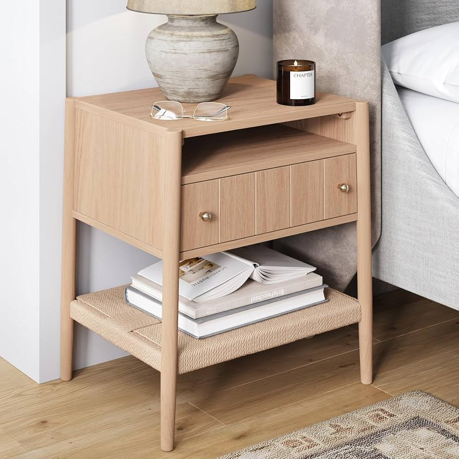 Nathan James Meads Wood Nightstand with Drawer, Vintage Nightstand with Seagrass Storage and Bras... | Amazon (US)