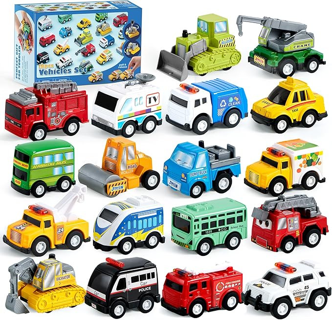 JOYIN 18 Pcs Pull Back City Cars and Trucks Toy Vehicles Set, Friction Powered Cars Toys for Todd... | Amazon (US)