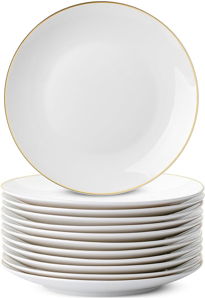 BTaT- White Dessert Plates with Gold Rim, Set of 12, 8", Porcelain, Small Plates for Appetizers, ... | Amazon (US)