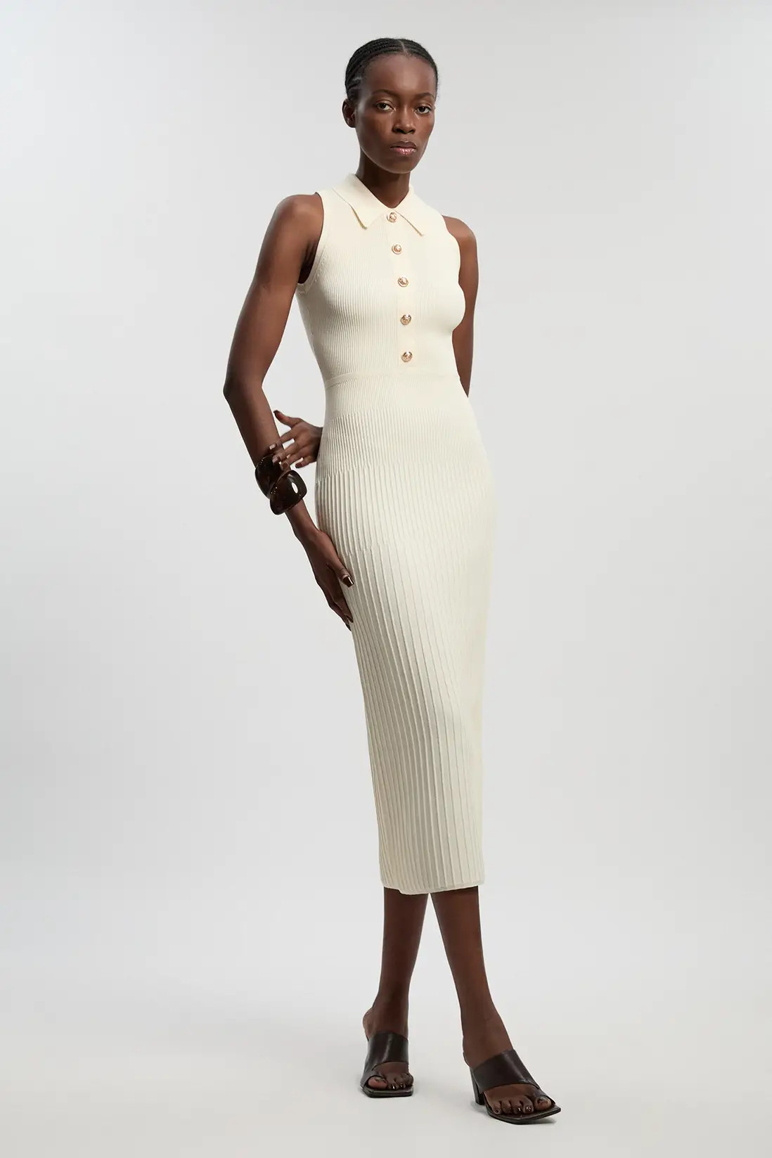 Rib Knit Military Sleeveless Midi Dress | Karen Millen UK + IE + DE + NL