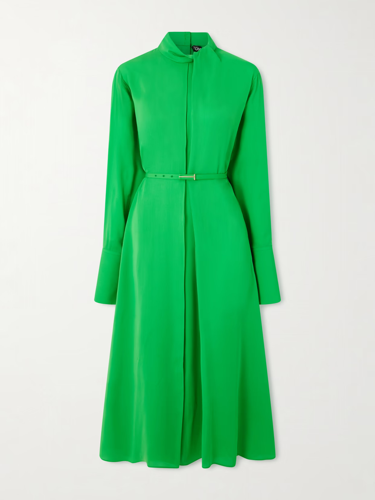 TOM FORD - Embellished Belted Pleated Silk-georgette Midi Dress - Green | NET-A-PORTER (US)