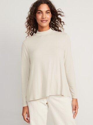 Luxe Mock-Neck Rib-Knit Swing T-Shirt for Women | Old Navy (US)