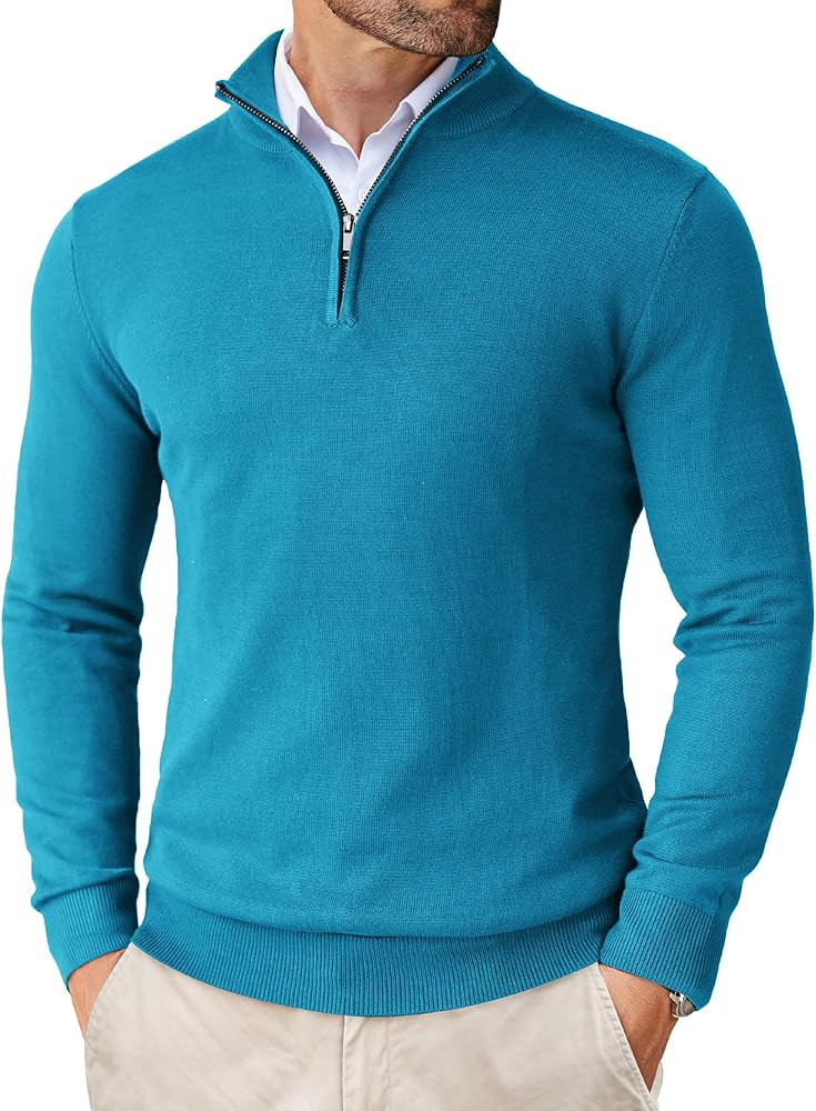 COOFANDY Men's Quarter Zip Up Sweaters Slim Fit Lightweight Mock Neck Pullover Casual Polo Sweate... | Amazon (US)