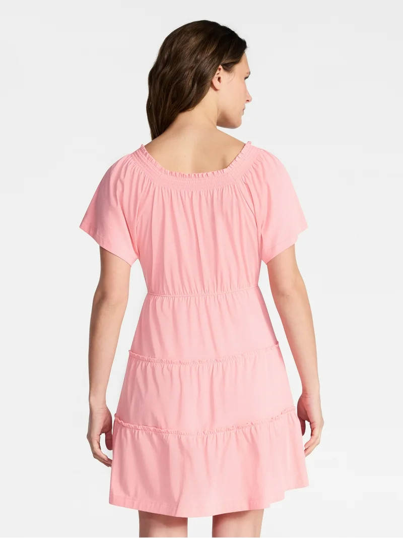 Time and Tru Women's Tiered Cotton Mini Dress with Flutter Sleeves, Sizes XS-XXXL | Walmart (US)