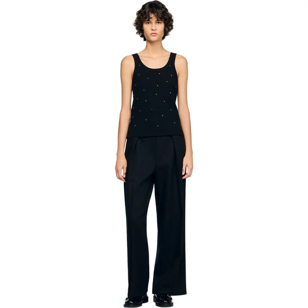 SANDRO Jersey tank with rhinestones in Black at Nordstrom, Size X-Large | Nordstrom