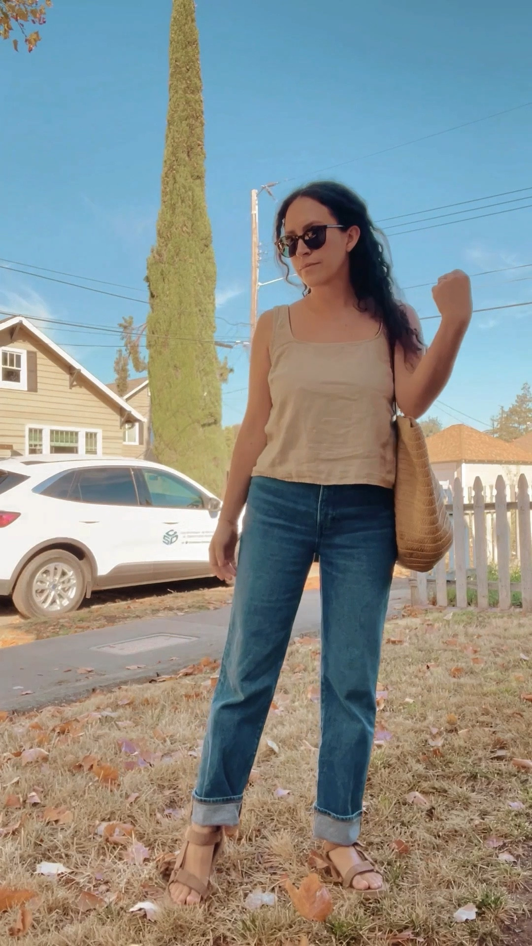 ootd for heading to the garden nursery to buy more plants and seeds. wearing a secondhand express tank i got at crossroads, and old pair of madewell perfect vintage wide leg denim in a 25 (probably could have sized up though) and my trusty tevas in a size 6. also wearing my gap woven straw bag (old) and my new madewell sunnies

#LTKPetite #LTKFindsUnder100